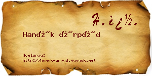 Hanák Árpád névjegykártya